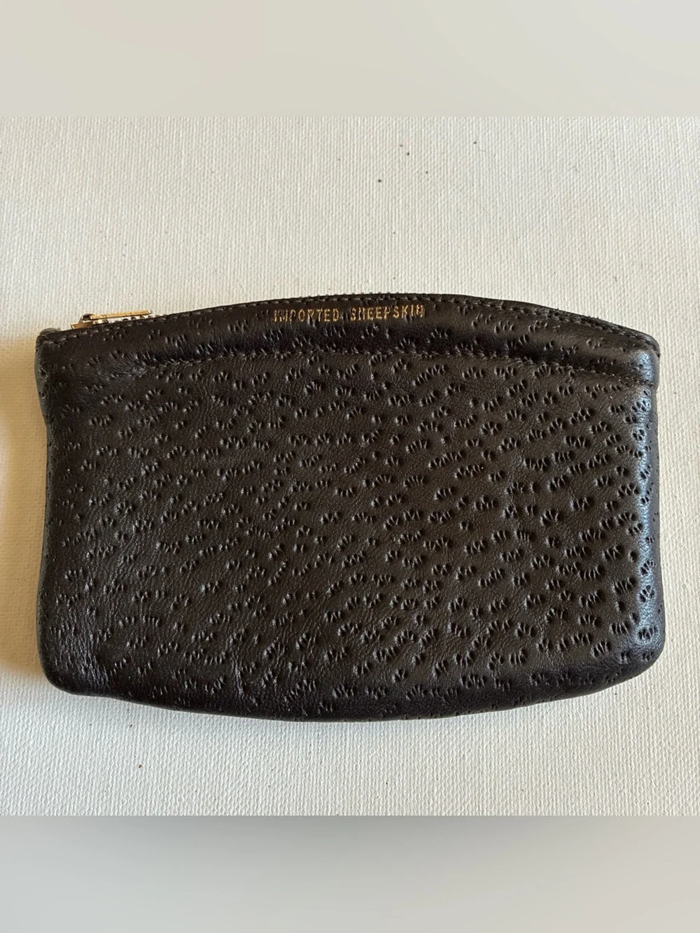 VNTG 1940s-Rogers Air Tite-Tobacco Pouch Imported Sheepskin Dark Brown Gold Zip